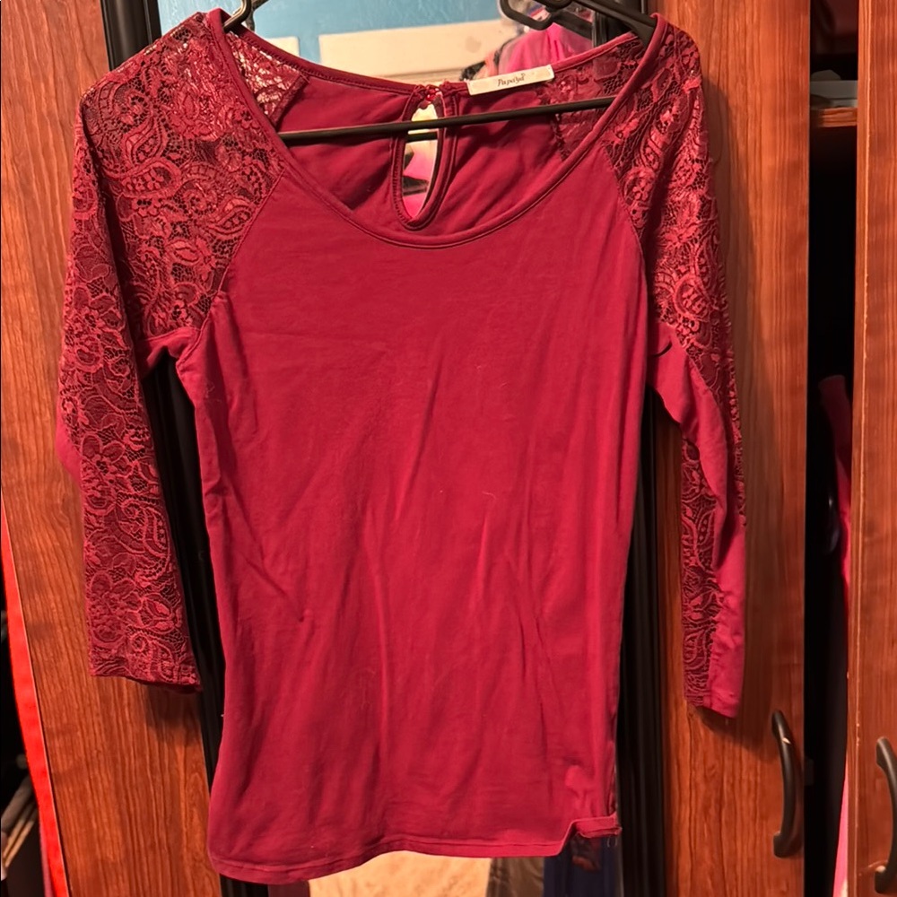 Elegant Burgundy Lace Sleeve Top